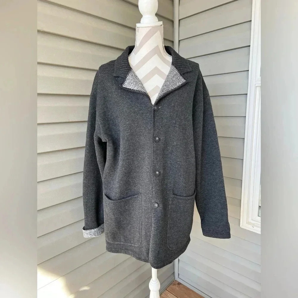 Men 90% Wool Cardigan Knit Sweater Solid Casual Long Sleeve Pockets Sz M